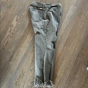 Gray Frayed Hem Women Jeans